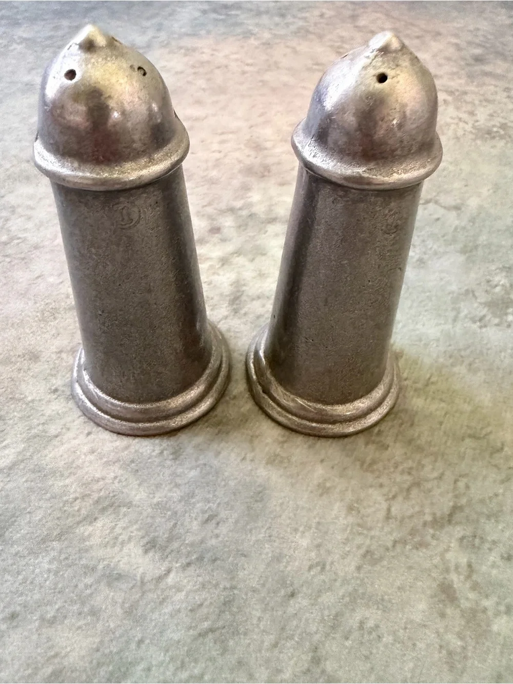 Vintage Pewter Salt and Pepper Shakers - Monogram S & P